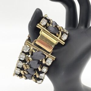 Stella Dot Bracelet Tempest Gold Tone Woven Ribbon Crystal Statement Glam Luxe